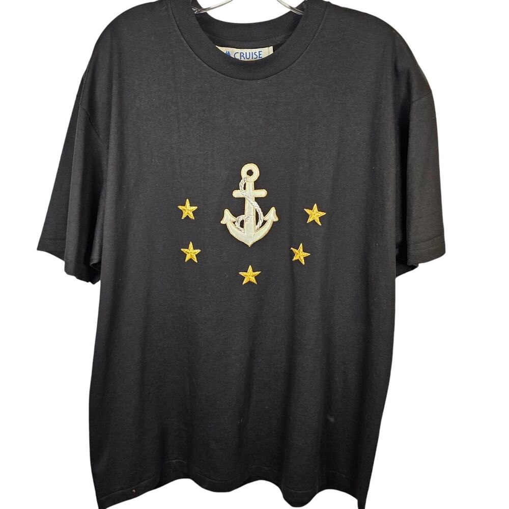 Vintage RARE Cruise Branded Navy Shirt Embroidered Anchor Stars Women's XL USA